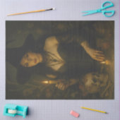 キャンドルとスカルゴシックのハロウィーンを持つダークウィッチ 薄葉紙 (クラフト)