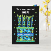 キャンドルとスターお誕生日ケーキ付き息子のために カード (黄色い花)