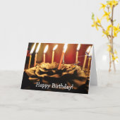 キャンドルとチョコレートケーキ：ハッピーバースデーカード カード (黄色い花)