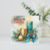 キャンドルとティファニー付き水色クリスマスカード シーズンカード (スタンド正面)