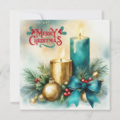 キャンドルとティファニー付き水色クリスマスカード シーズンカード (正面)