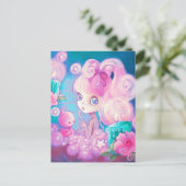 キャンドルとバラとバブルバスの女の子 ポストカード (スタンド正面)