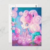 キャンドルとバラとバブルバスの女の子 ポストカード (正面/裏面)