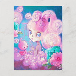 キャンドルとバラとバブルバスの女の子 ポストカード