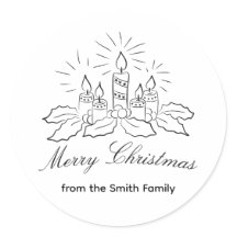 キャンドルとホリースクリプトクリスマスステッカー