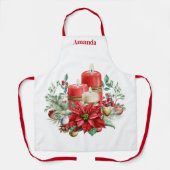 キャンドルとポインセチア花束クリスマス エプロン (正面)