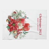 キャンドルとポインセチア花束クリスマス キッチンタオル (横)