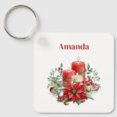 キャンドルとポインセチア花束クリスマス キーホルダー (正面)