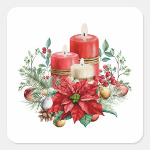 キャンドルとポインセチア花束クリスマス スクエアシール