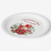 キャンドルとポインセチア花束クリスマス ペーパープレート (アングル)
