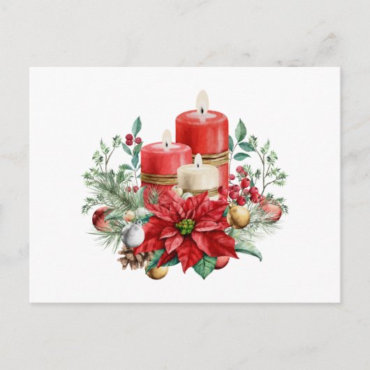 キャンドルとポインセチア花束クリスマス ポストカード (正面)