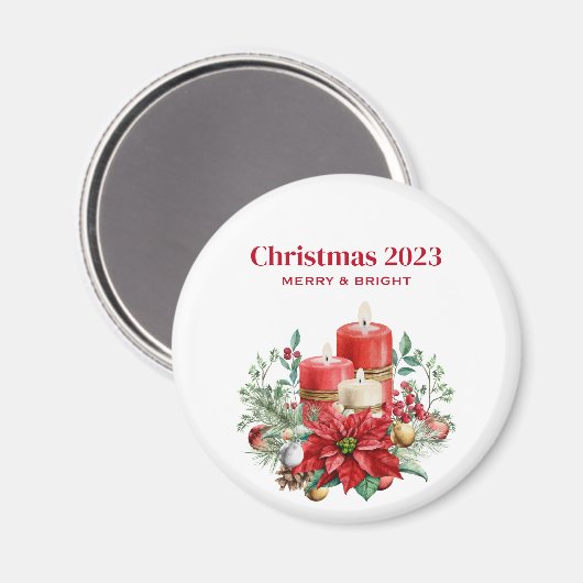 キャンドルとポインセチア花束クリスマス マグネット (正面/裏面)