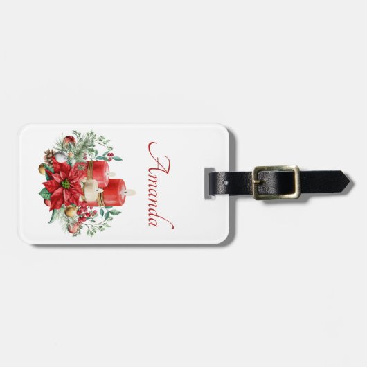 キャンドルとポインセチア花束クリスマス ラゲッジタグ (正面横)
