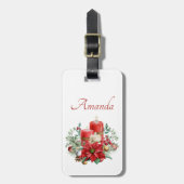 キャンドルとポインセチア花束クリスマス ラゲッジタグ (正面縦)