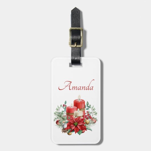 キャンドルとポインセチア花束クリスマス ラゲッジタグ (正面縦)
