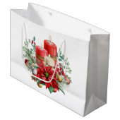 キャンドルとポインセチア花束クリスマス ラージペーパーバッグ (正面アングル)