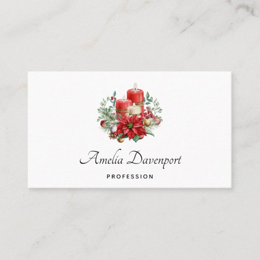 キャンドルとポインセチア花束クリスマス 名刺 (正面)