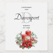 キャンドルとポインセチア・ブーケ・ワイン作り ワインラベル (シングルラベル)