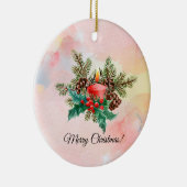 キャンドルとヤドリギの水彩画 セラミックオーナメント (右)