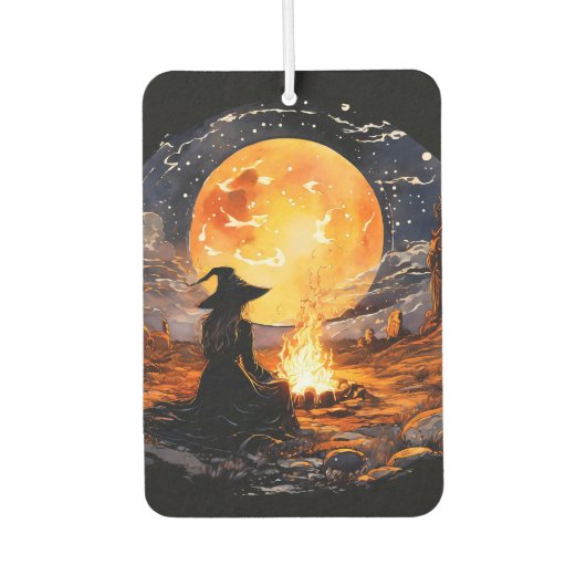 キャンドルと火のある魔女 – Wicca Halloween 1 カーエアーフレッシュナー (正面)