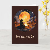 キャンドルと火のある魔女 – Wicca Halloween 1 カード (黄色い花)