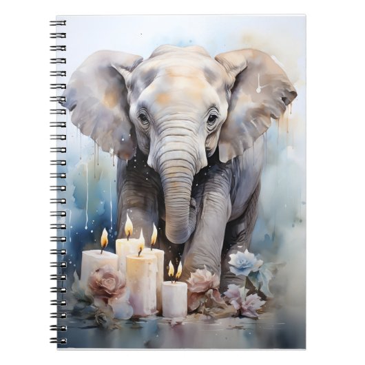 キャンドルと花象を持つ野生動物 ノートブック (正面)
