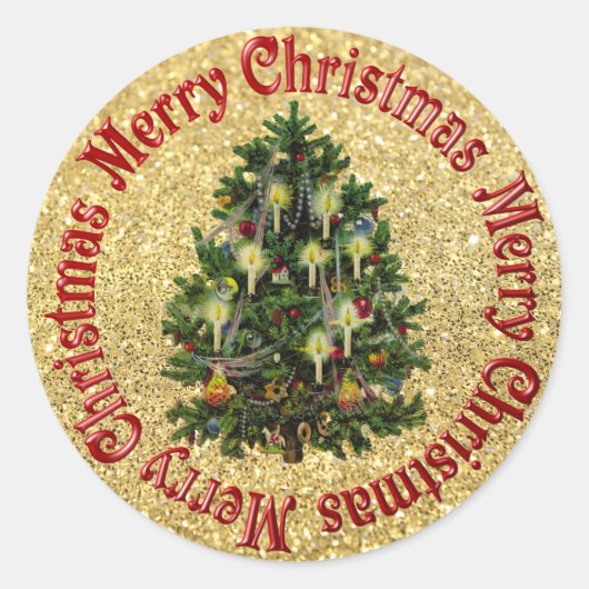 キャンドルのシール付きのビンテージクリスマスツリー ラウンドシール (正面)