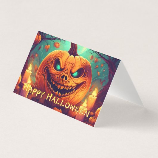 キャンドルの中で怖い顔とカボチャ，ハロウィーン (正面)