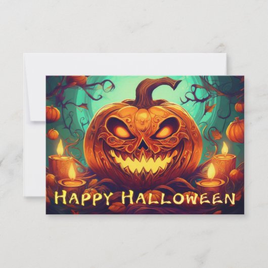 キャンドルの中で怖い顔とカボチャ，ハロウィーン (正面)