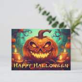 キャンドルの中で怖い顔とカボチャ，ハロウィーン (スタンド正面)