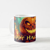 キャンドルの中で怖い顔とカボチャ，ハロウィーン コーヒーマグカップ (正面左)