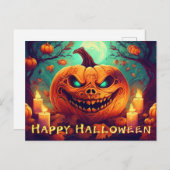 キャンドルの中で怖い顔とカボチャ,ハロウィーン シーズンポストカード (正面/裏面)