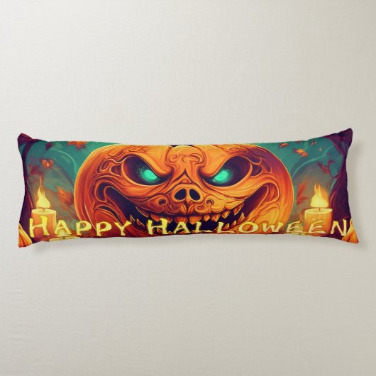 キャンドルの中で怖い顔とカボチャ,ハロウィーン ボディピロー (裏面)