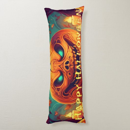 キャンドルの中で怖い顔とカボチャ,ハロウィーン ボディピロー (裏面 (縦))