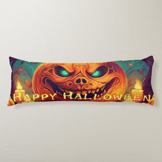 キャンドルの中で怖い顔とカボチャ,ハロウィーン ボディピロー (正面)