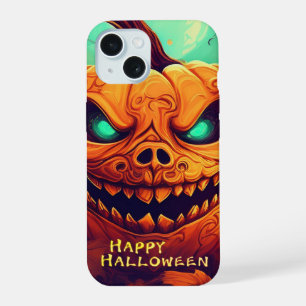 キャンドルの中で怖い顔とカボチャ,ハロウィーン iPhone 15ケース