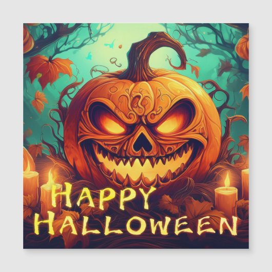 キャンドルの中の怖い顔のかぼちゃ、ハロウィン (正面)