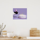 キャンドルの外吹にバースデーハットを着た猫 ポスター (キッチン)