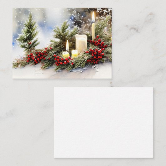 キャンドルの果実とモミ予算ミニクリスマス ノートカード (正面/裏面)