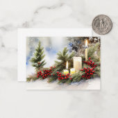 キャンドルの果実とモミ予算ミニクリスマス ノートカード (正面/裏面インサイチュ)