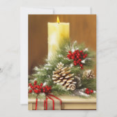 キャンドルの果実と松のコーンはクリスマスを予算 シーズンカード (正面)