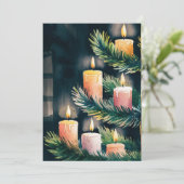 キャンドルの水色のクリスマスツリー シーズンカード (スタンド正面)