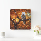 キャンドルの秋葉を持つ神秘的なフクロウ スクエア壁時計 (ホーム)