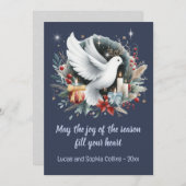 キャンドルを添えた花輪の平和の鳩 シーズンカード (正面/裏面)