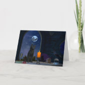 キャンドルを見るかわいい黒猫 カード (正面)