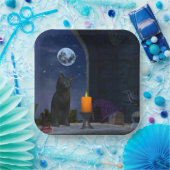 キャンドルを見るかわいい黒猫 ペーパープレート (パーティー)