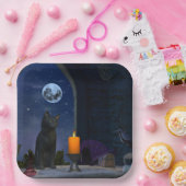 キャンドルを見るかわいい黒猫 ペーパープレート (パーティー)