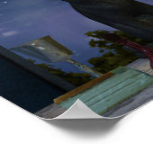 キャンドルを見るかわいい黒猫 ポスター (角)