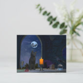 キャンドルを見るかわいい黒猫 ポストカード (スタンド正面)