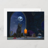 キャンドルを見るかわいい黒猫 ポストカード (正面/裏面)